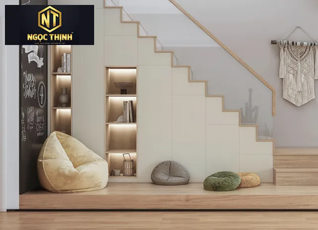 Xưởng Nội Thất Ngọc Thịnh Long Thành - Biên Hòa - 5 CÁCH TẬN DỤNG GẦM CẦU THANG LÀM TỦ CHO PHÒNG KHÁCH CỰC TIỆN NGHI